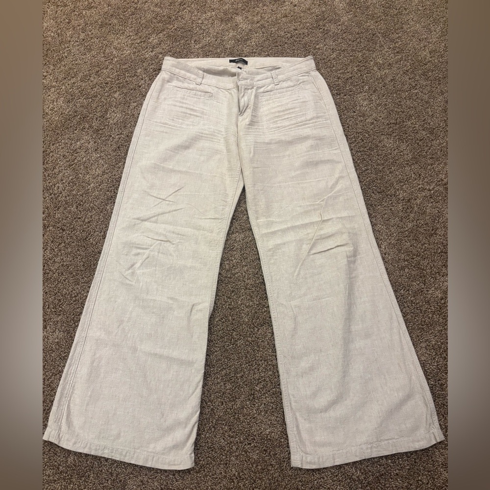 Express Light Beige Wide Leg Linen Pants